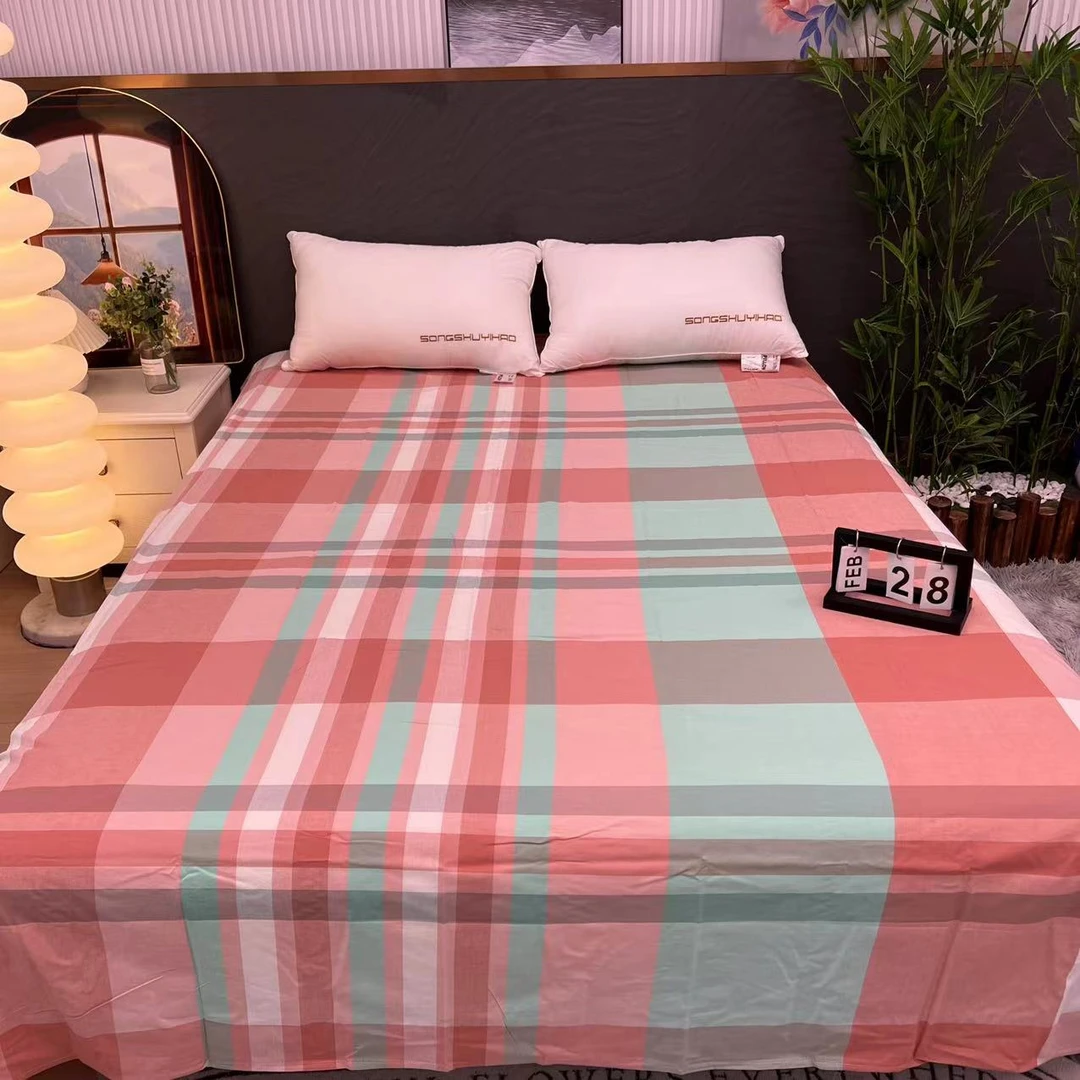 【RR荣荣】空间格-粉-全棉色织水洗棉床单【240*250】柔软亲肤！！！！！！