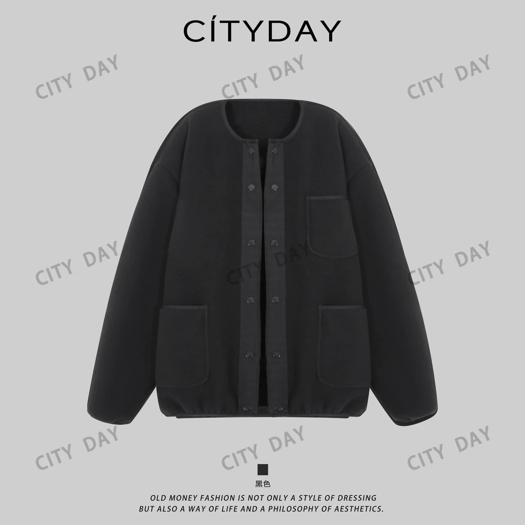 City Day【楠哥】无领老钱风松弛无压感夹克极简微阔外套 990127