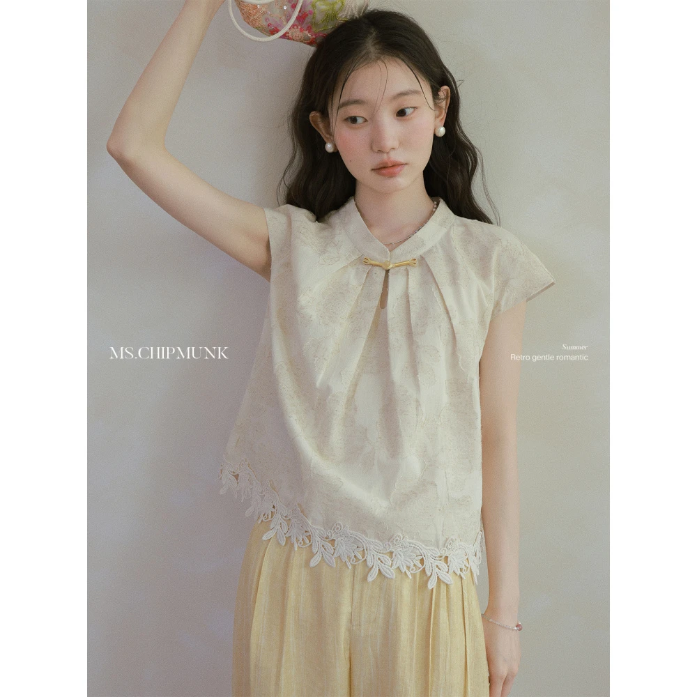 新品【花锦暮烟】松弛感花边短袖+禅意简约阔腿长裤 淡雅又气质！