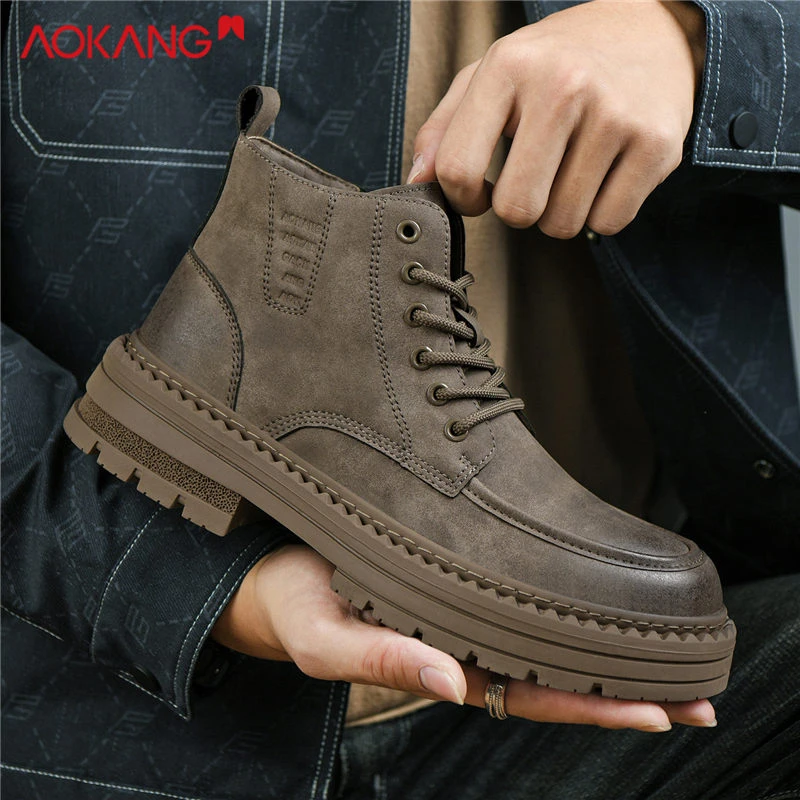 Aokang/奥康2025秋冬户外运动休闲男鞋时尚增高中帮马丁靴工装鞋
