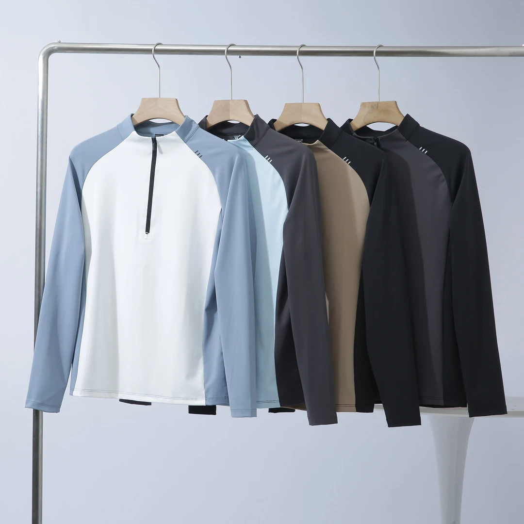 户外运动休闲长袖T恤健身跑步弹力速干春夏透气打底骑行服半拉链