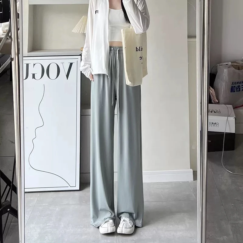 薄款夏季休闲裤超长女裤夏季冰丝阔腿拖地裤宽松