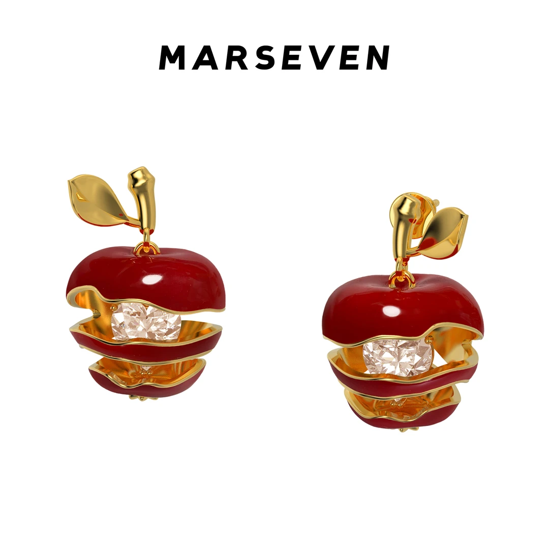 铜合金合成锆石耳饰 闪光派对系列苹果铃铛耳钉新年礼物复古甜美