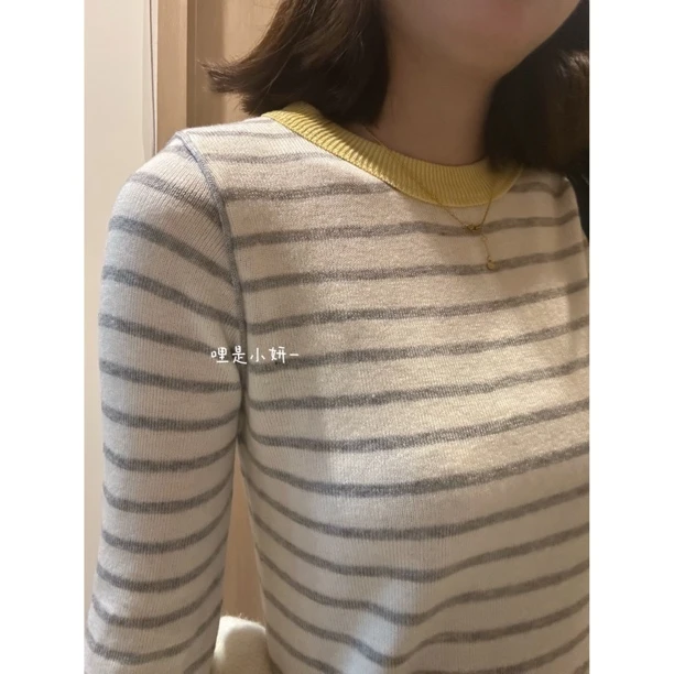 【柠檬边】含羊毛！直角肩缝线设计撞色毛衣打底