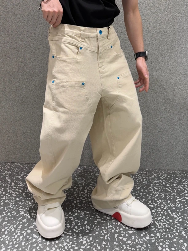 （现货）尚锋男装7827新款大码显瘦弯刀直筒牛仔裤松紧腰拼接长裤