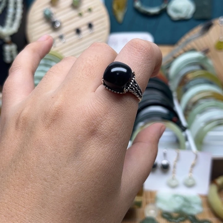 蛇纹石玉戒指银S925镶嵌ℳ****