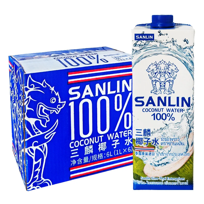 三麟100%椰子水纯椰子水1L*6瓶泰国进口椰青果汁非浓缩还原饮料
