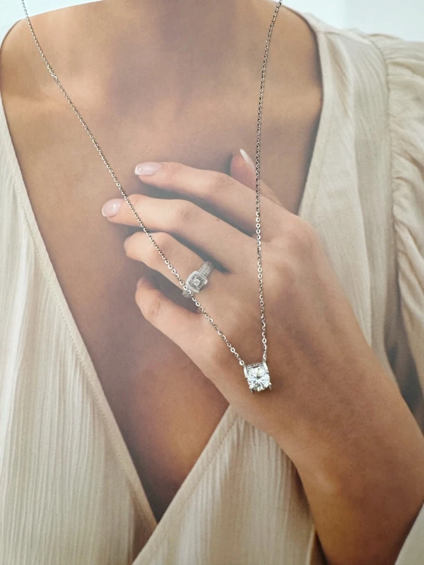 铜合金项链 S925 简约 莫桑银色精致坠链饰品小众ins气质