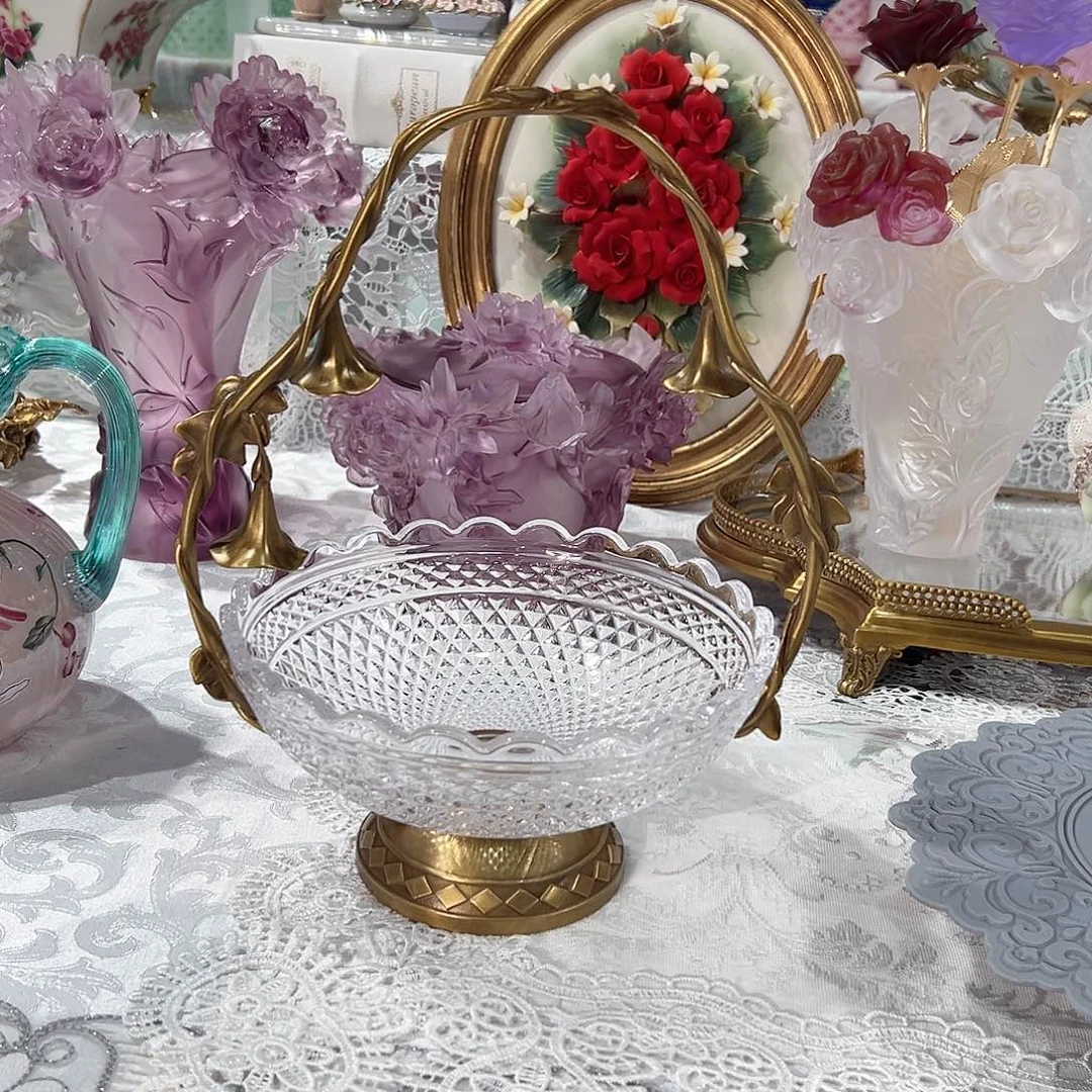 陶瓷波兰水晶配铜提篮收纳