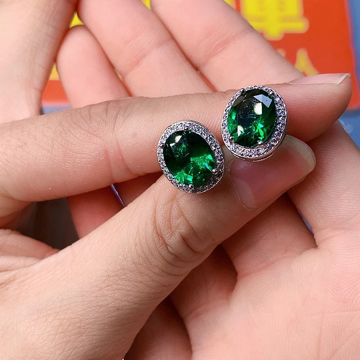 透辉石耳钉银S925镶嵌111111