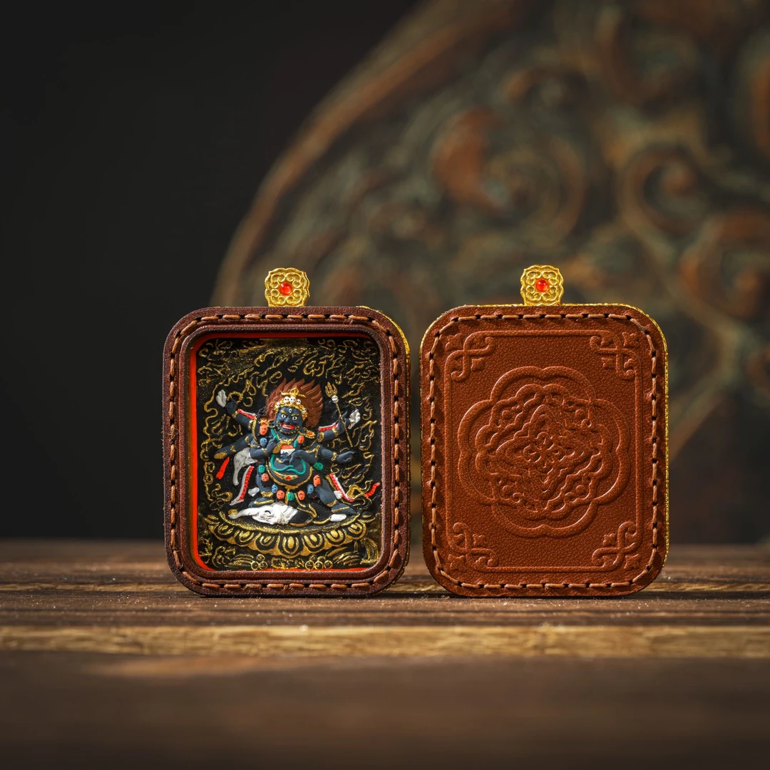 【泥好华萃】黄铜皮壳黑唐中号手绘擦擦唐卡
