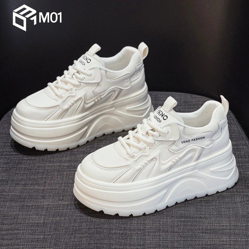 M01增高厚底小白鞋女2025年春季新款百搭爆款网面休闲运动老爹鞋