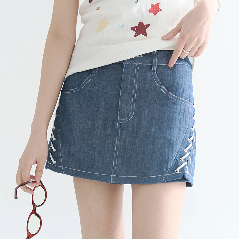 万有引力博物馆 气眼穿绑带短裤女夏季2025年新款短裤设计感裤裙