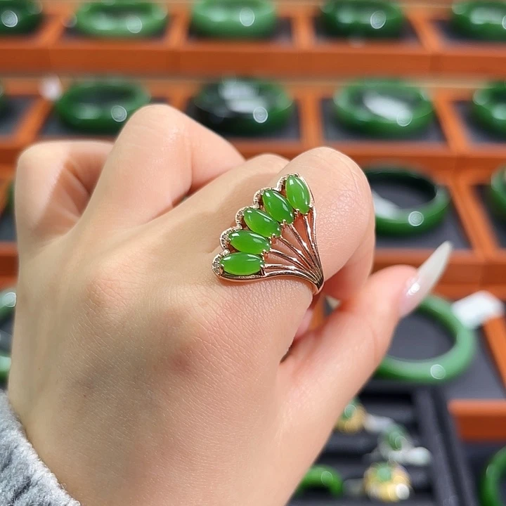 和田玉（碧玉）银S925镶嵌戒指凤尾