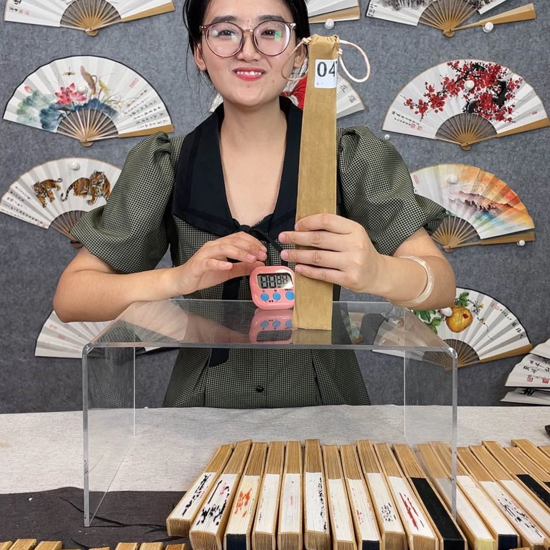 国画10寸水磨玉竹-纯手绘-文玩扇骨（默认粘好）047