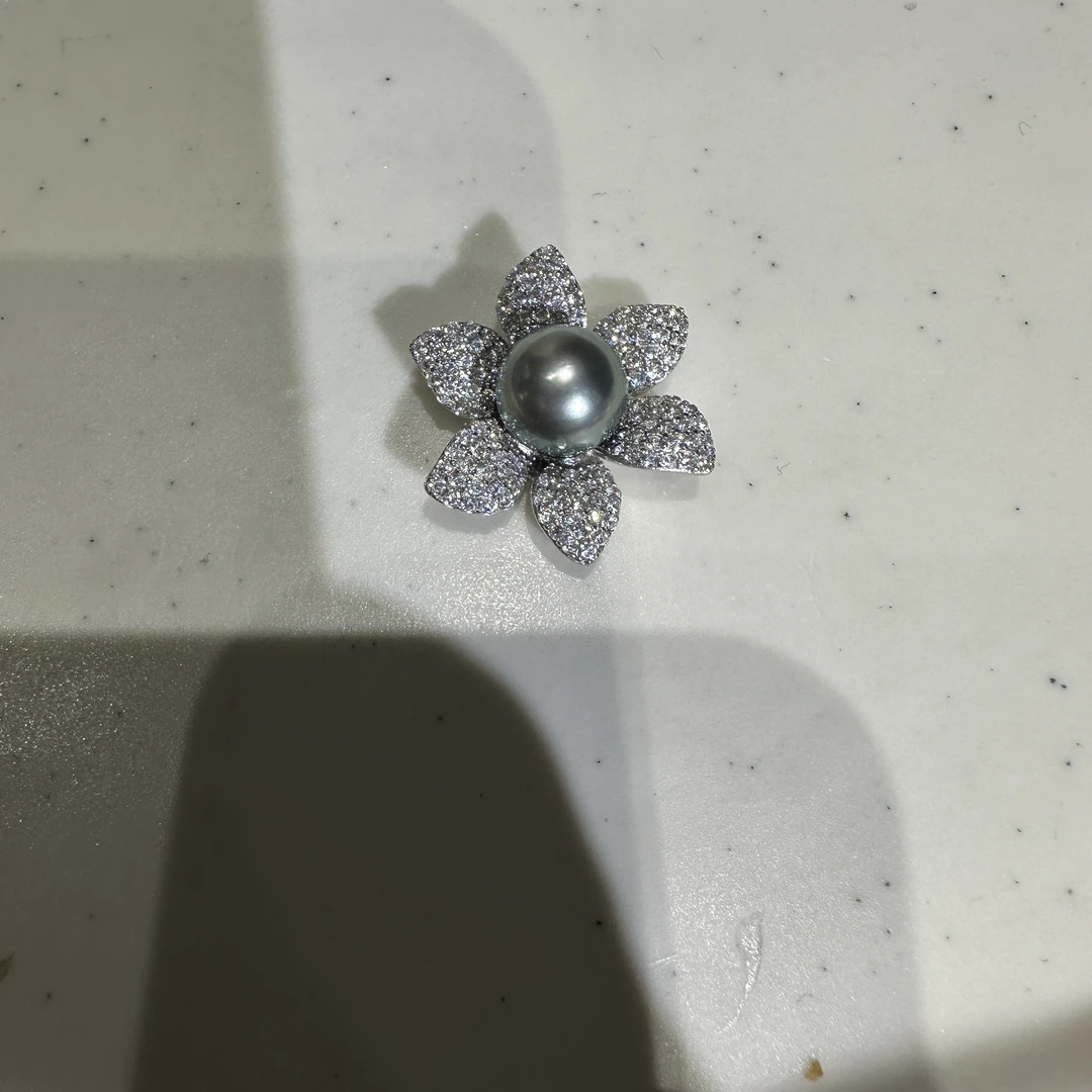 【B155】s925银六瓣花海水大溪地珍珠吊坠（不含链）