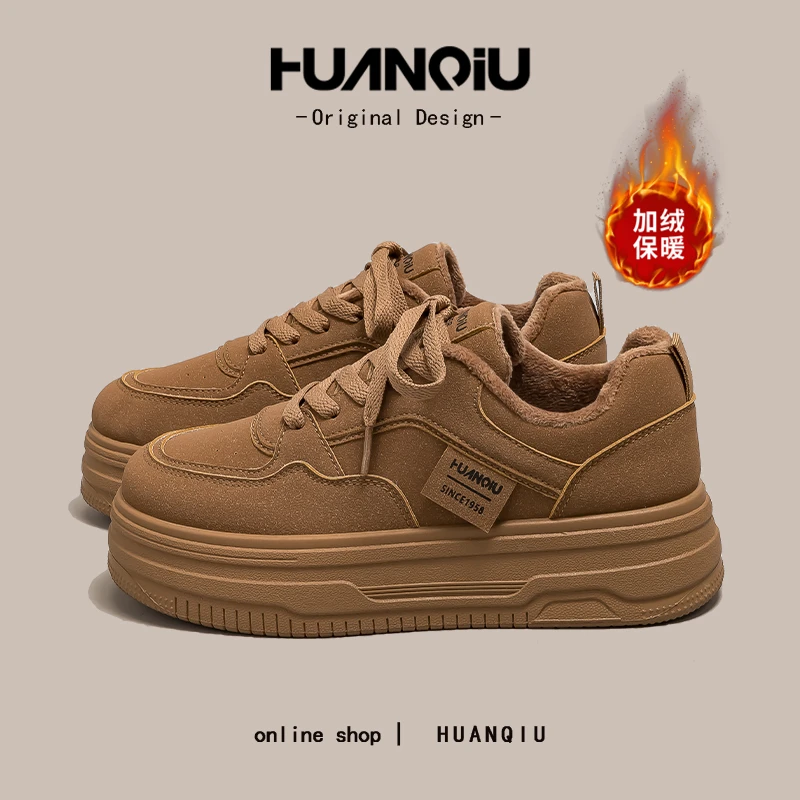 环球美拉德加绒加厚百搭小白鞋女2025冬爆款学生舒适棉鞋M-HC6850