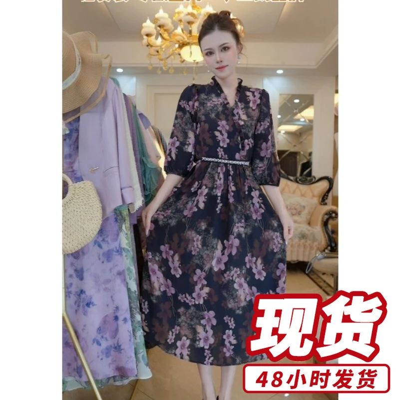 2025季款通勤显瘦时尚中长款拼接设计感连衣裙D3187