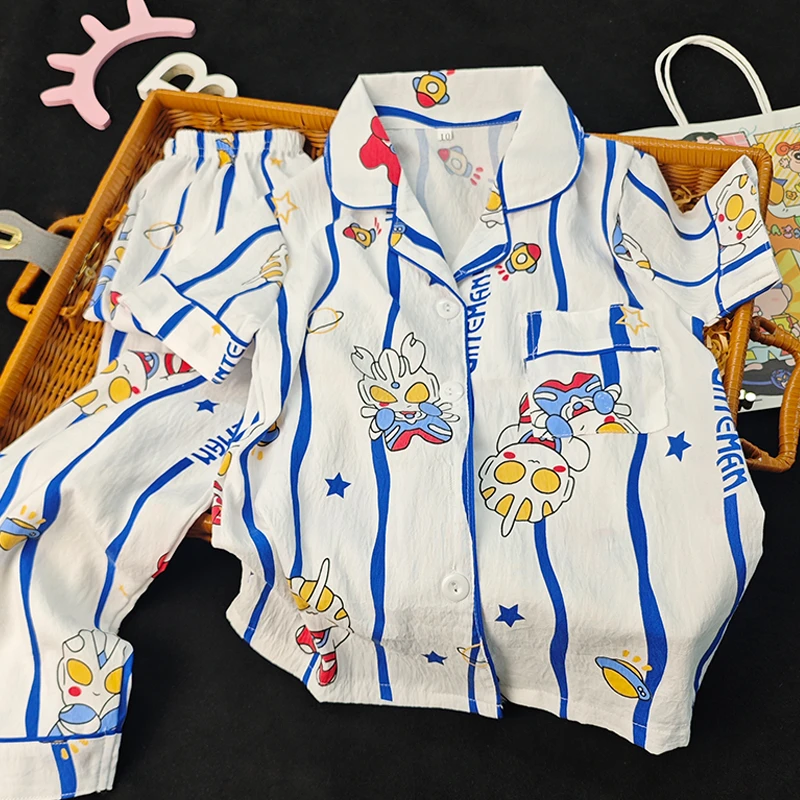 云朵棉短袖长裤开衫童装儿童睡衣宝宝家居服套装夏季男童女童薄款