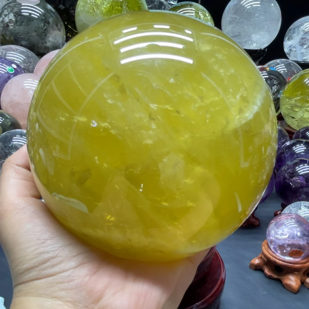 未镶嵌珠宝半成品水晶镜*花MM黄水晶球C1900