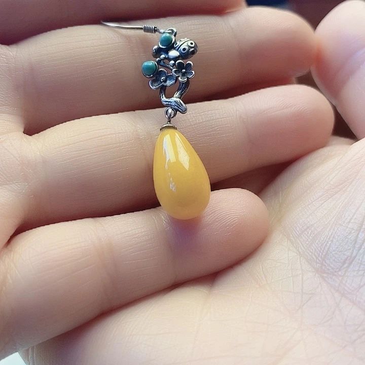 琥珀未镶嵌耳坠耳饰