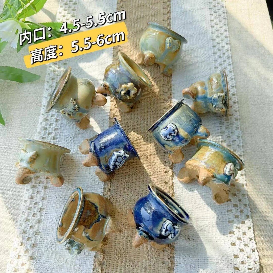 W821景德镇高端手工三脚贴花拇指盆(颜色器形不指定手工有误差 ）