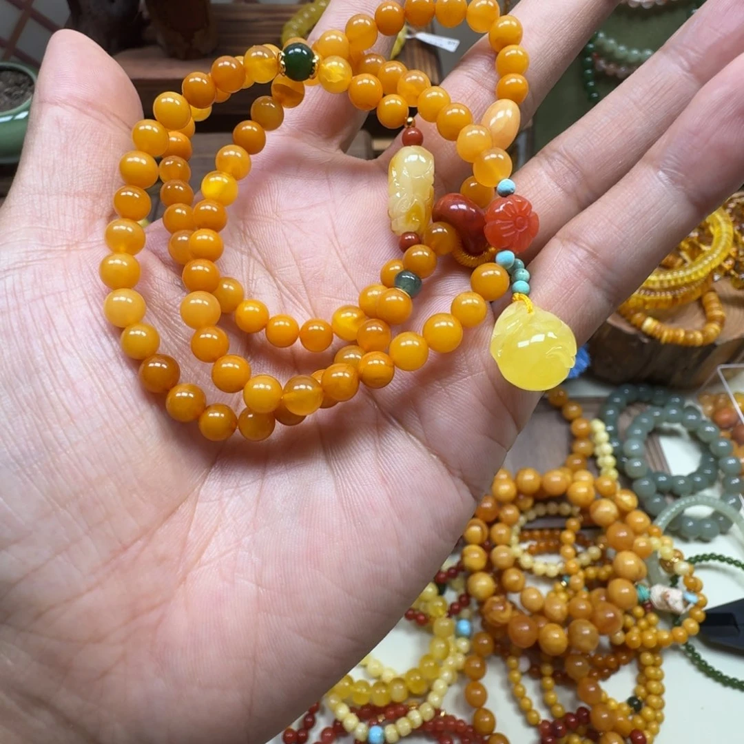 未镶嵌琥珀手串蜜糖红老蜡三圈
