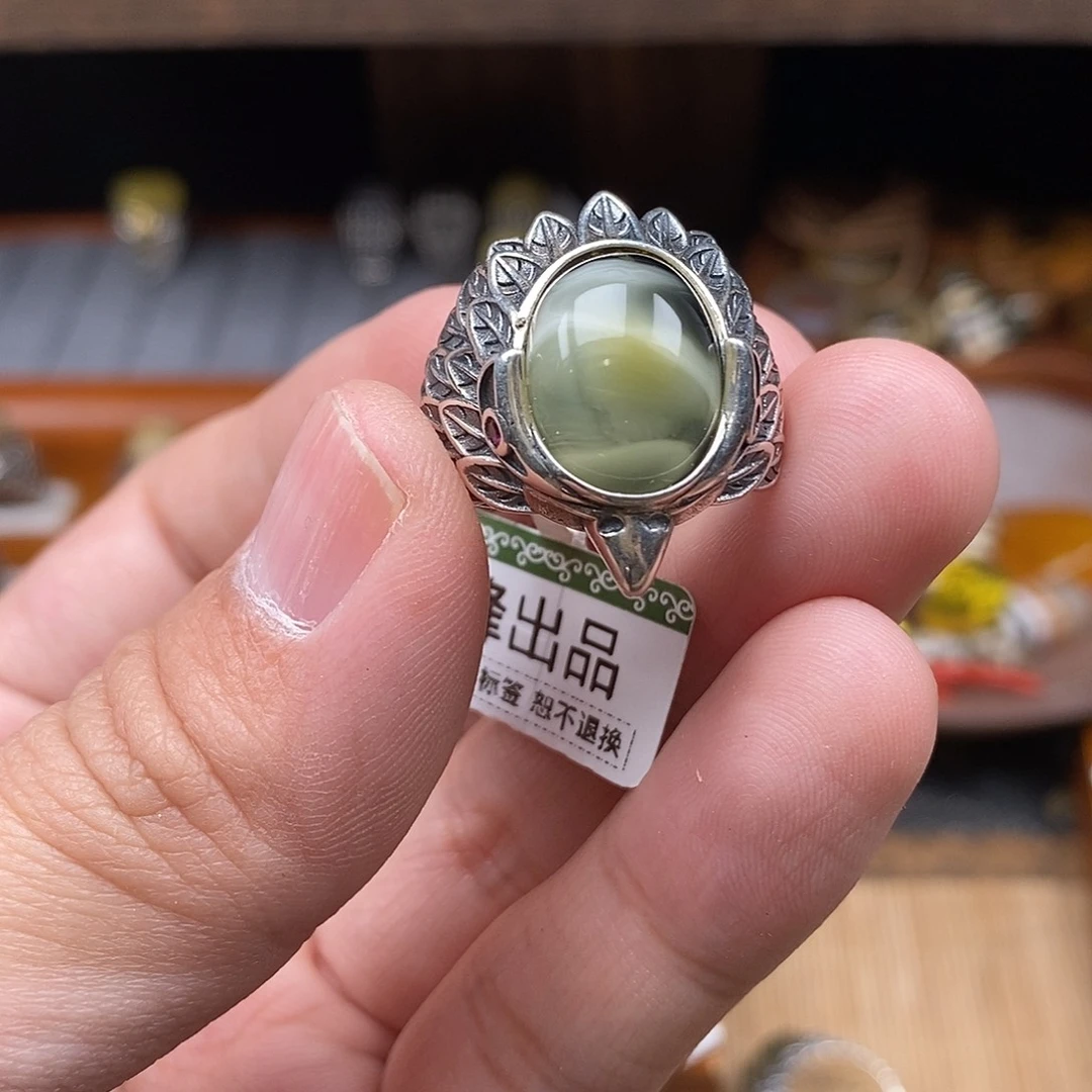 琥珀银S925镶嵌戒指