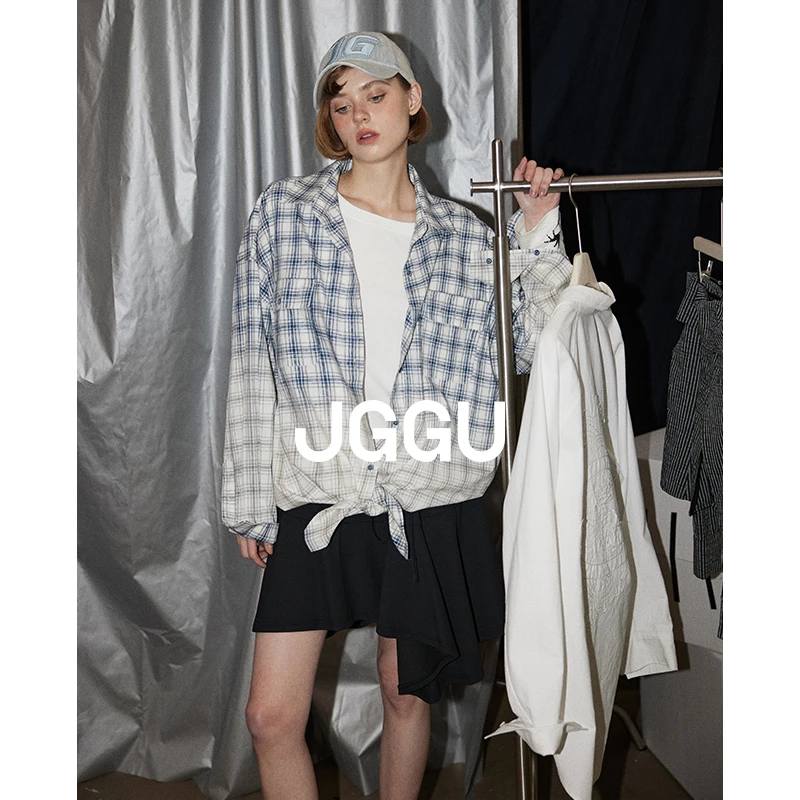 晶咕【自由徒步者】云染焕镜渐变色喷染格纹纹理提花衬衫JG11240339