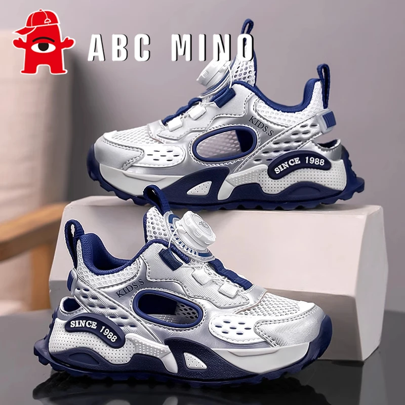 ABC MINO男童运动鞋夏季新款镂空透气儿童单网鞋旋转纽扣包头凉鞋