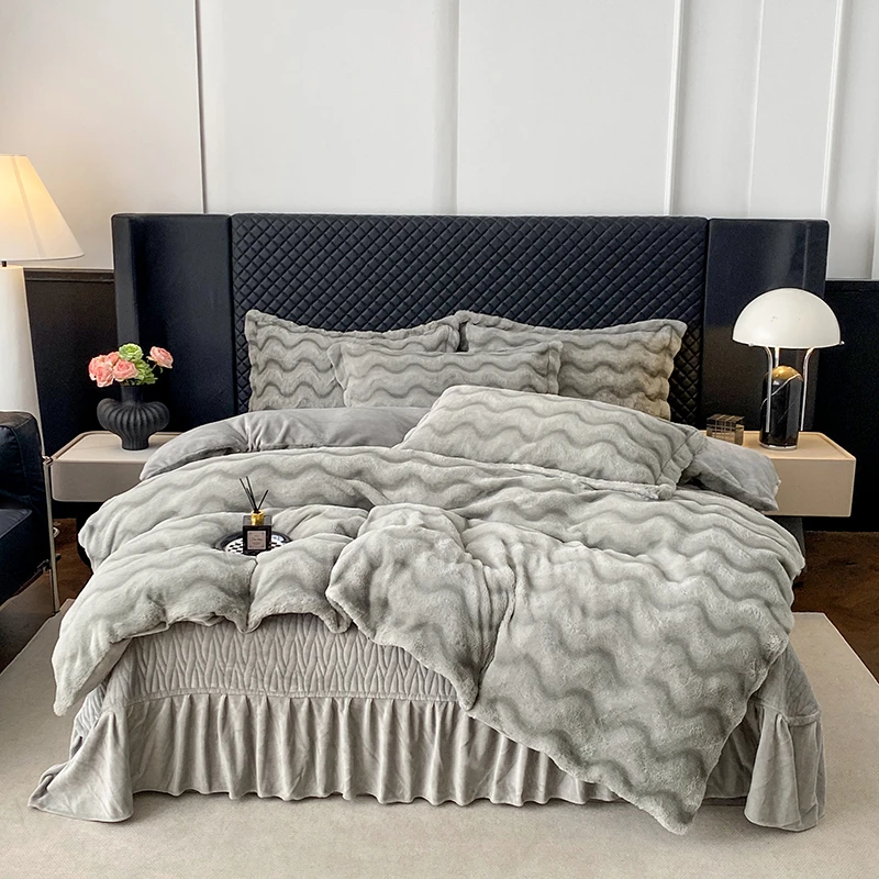 【冬季新款】卡斯托纳绒牛奶绒床盖四件套 夹棉加厚高克重冬季保暖