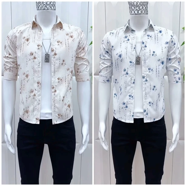 男士夏季中袖痞帅潮流衬衫个性百搭休闲修身款式