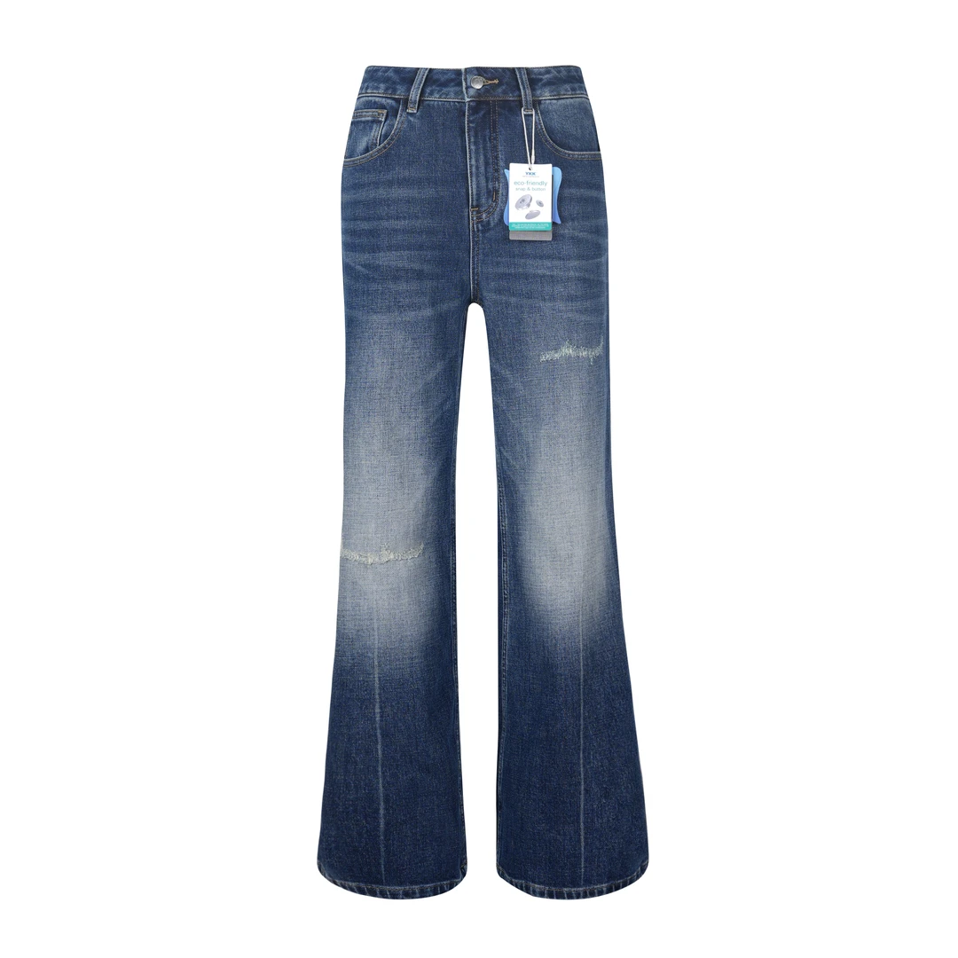 迪家同款大牛四面弹设计感复古女士直筒喇叭裤