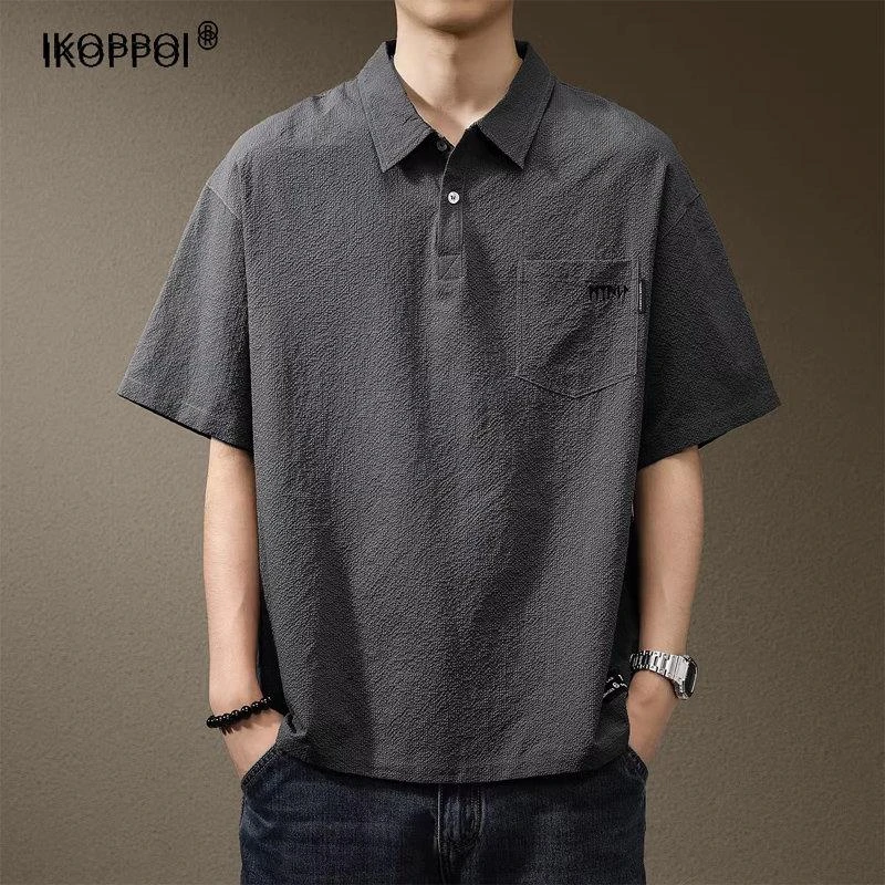 高端半袖短袖T恤工装2025夏季新款泡泡肌男士速干冰丝凉感Polo衫