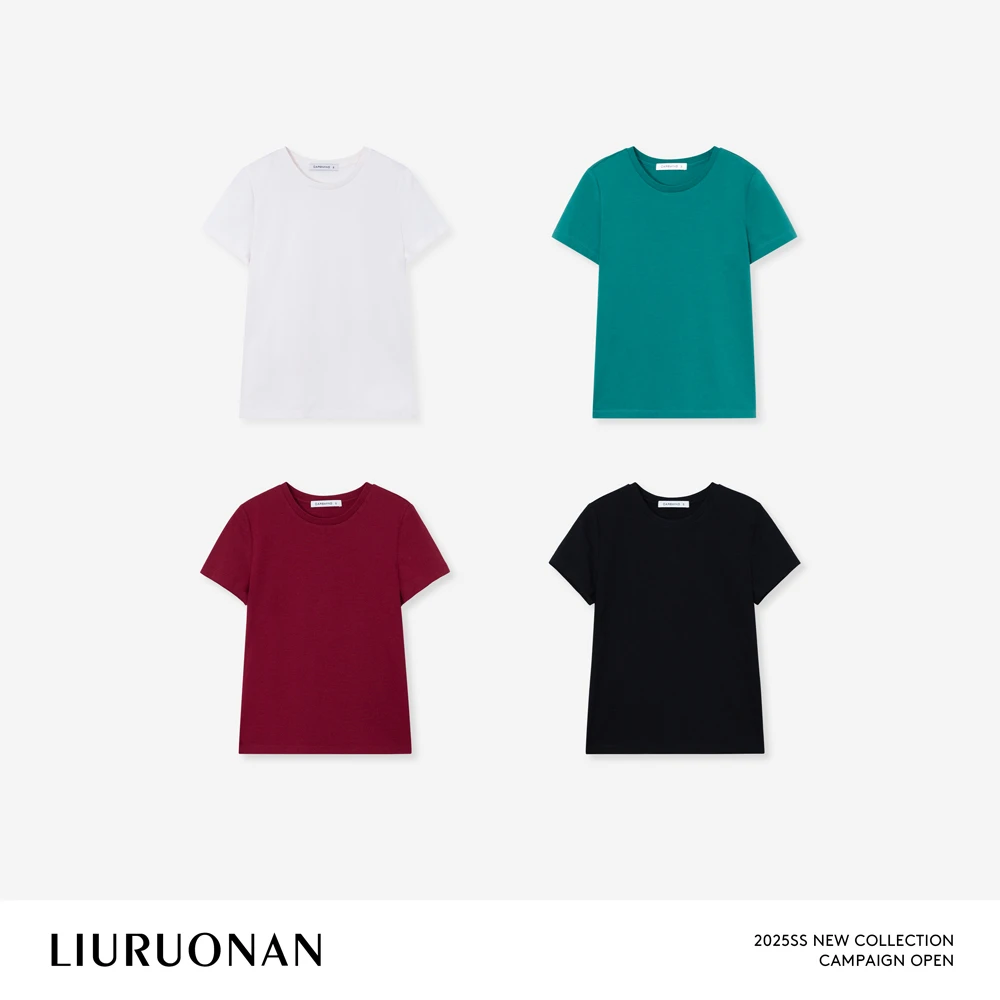 LIURUONAN 25SS 【绿松石】纯棉圆领短袖正肩修身舒适打底衫T恤