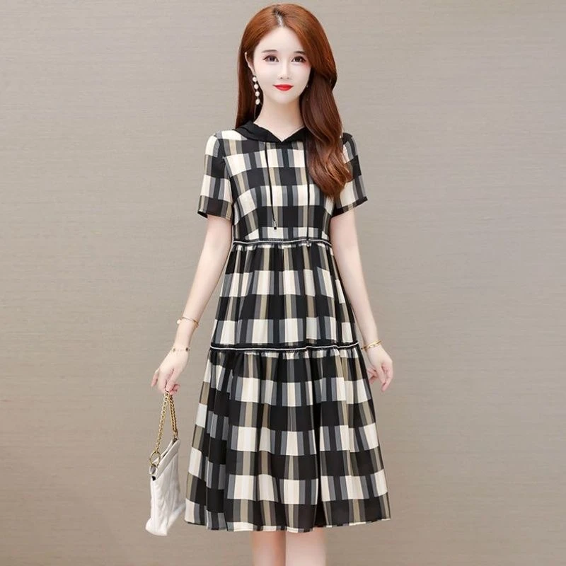 W690格子夏季连帽连衣裙