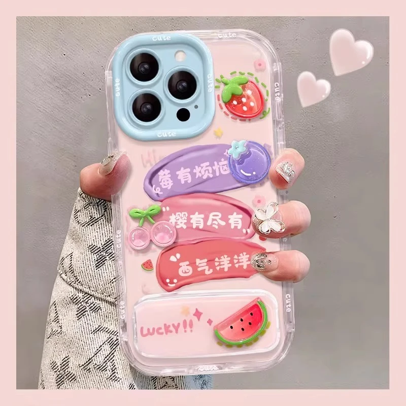 莓有烦恼适用苹果16promax手机壳新款iphone15pro创意水果公仔