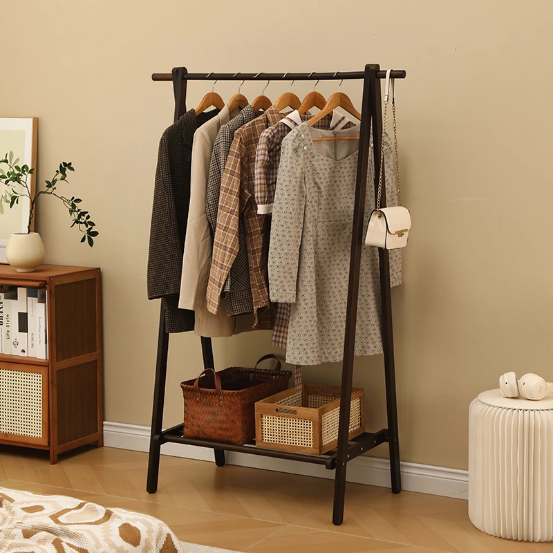 可折叠多功能挂衣架卧室落地实木三角结实落地衣架衣服收纳置物架