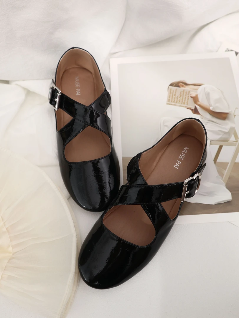 休闲ins风单鞋高跟透气法式低跟黑色平底玛丽珍鞋SL088