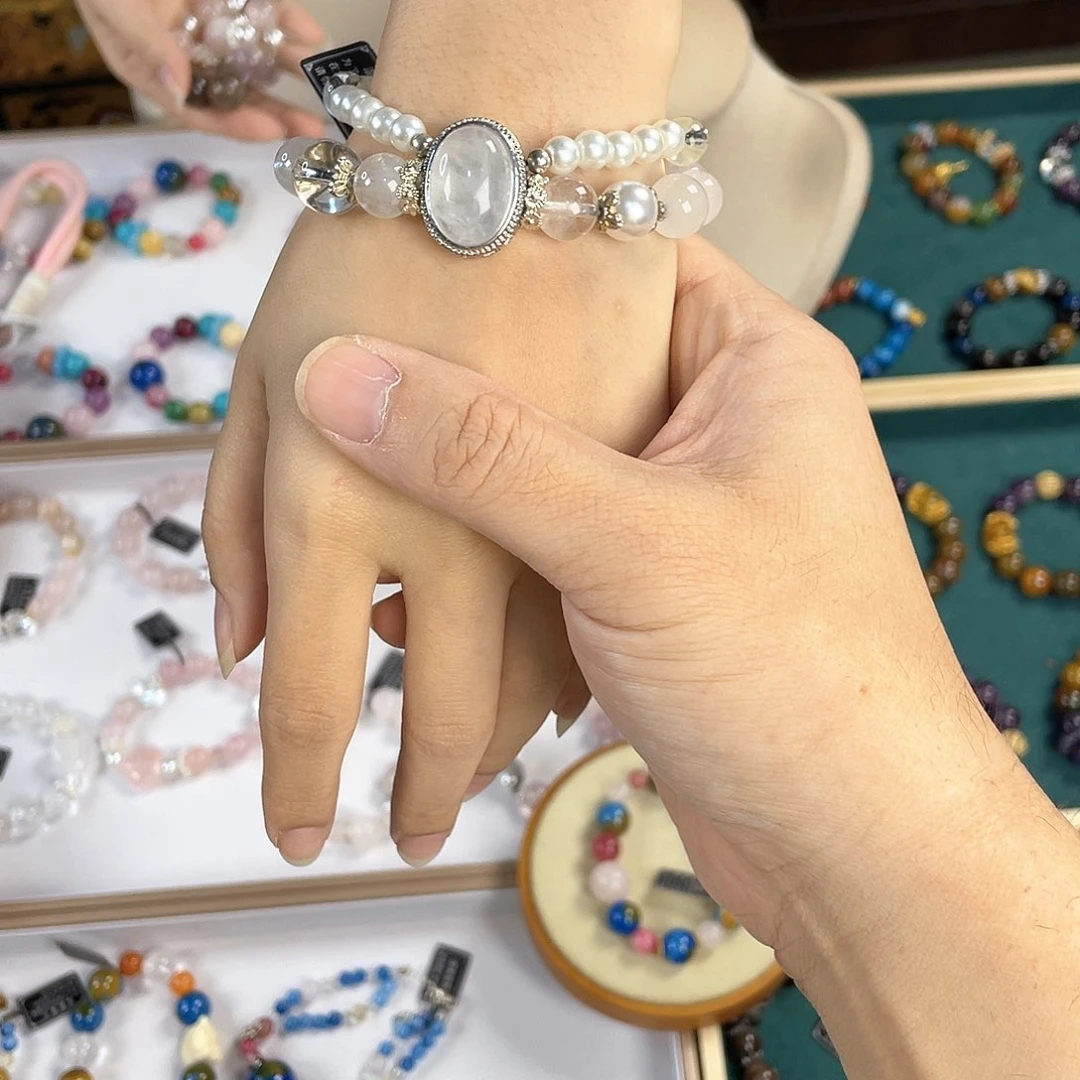 水晶手链银S925镀金镶嵌