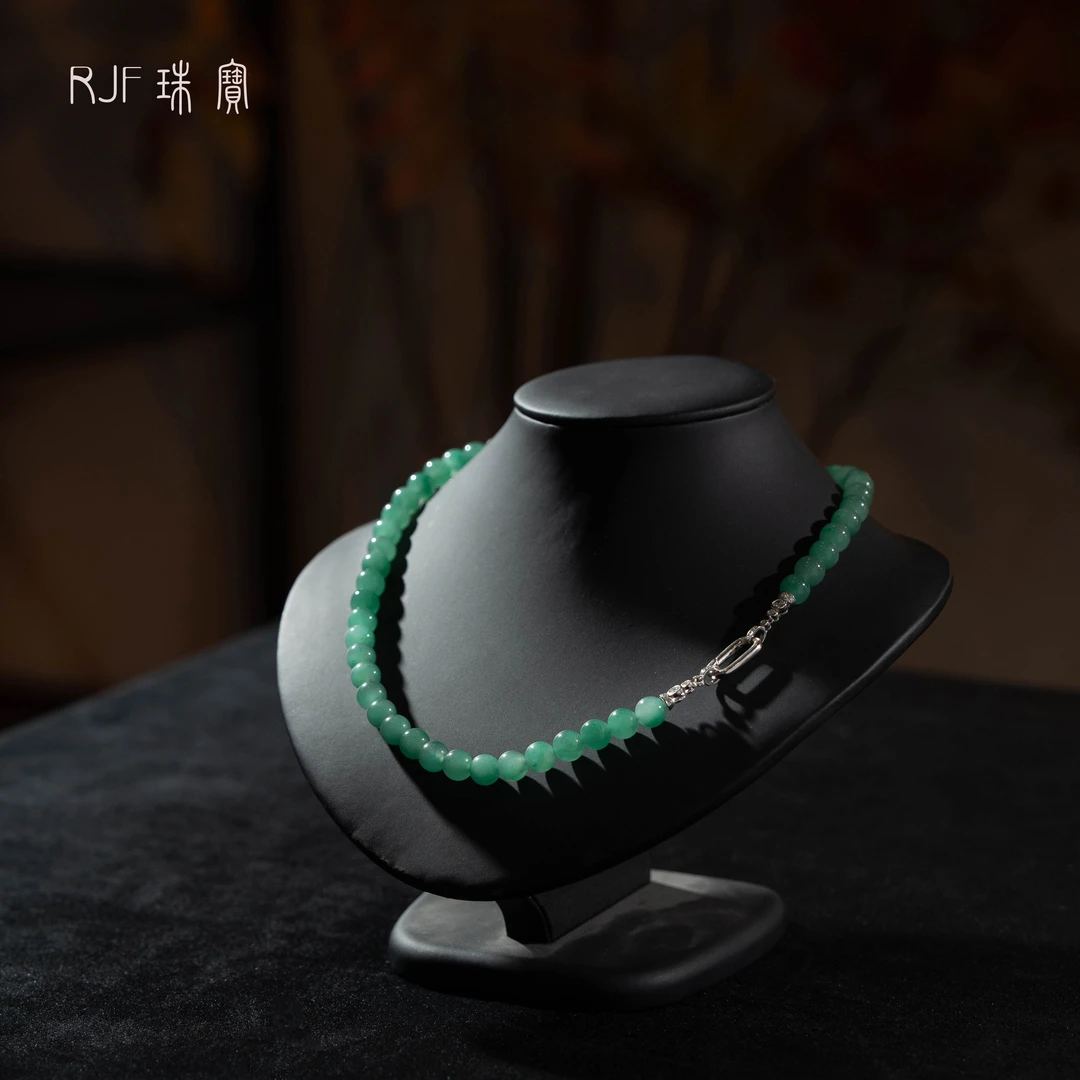 RJF【翠踪浓-中】天然非洲翠冰透飘绿简约气质妈妈项链（多样性发）