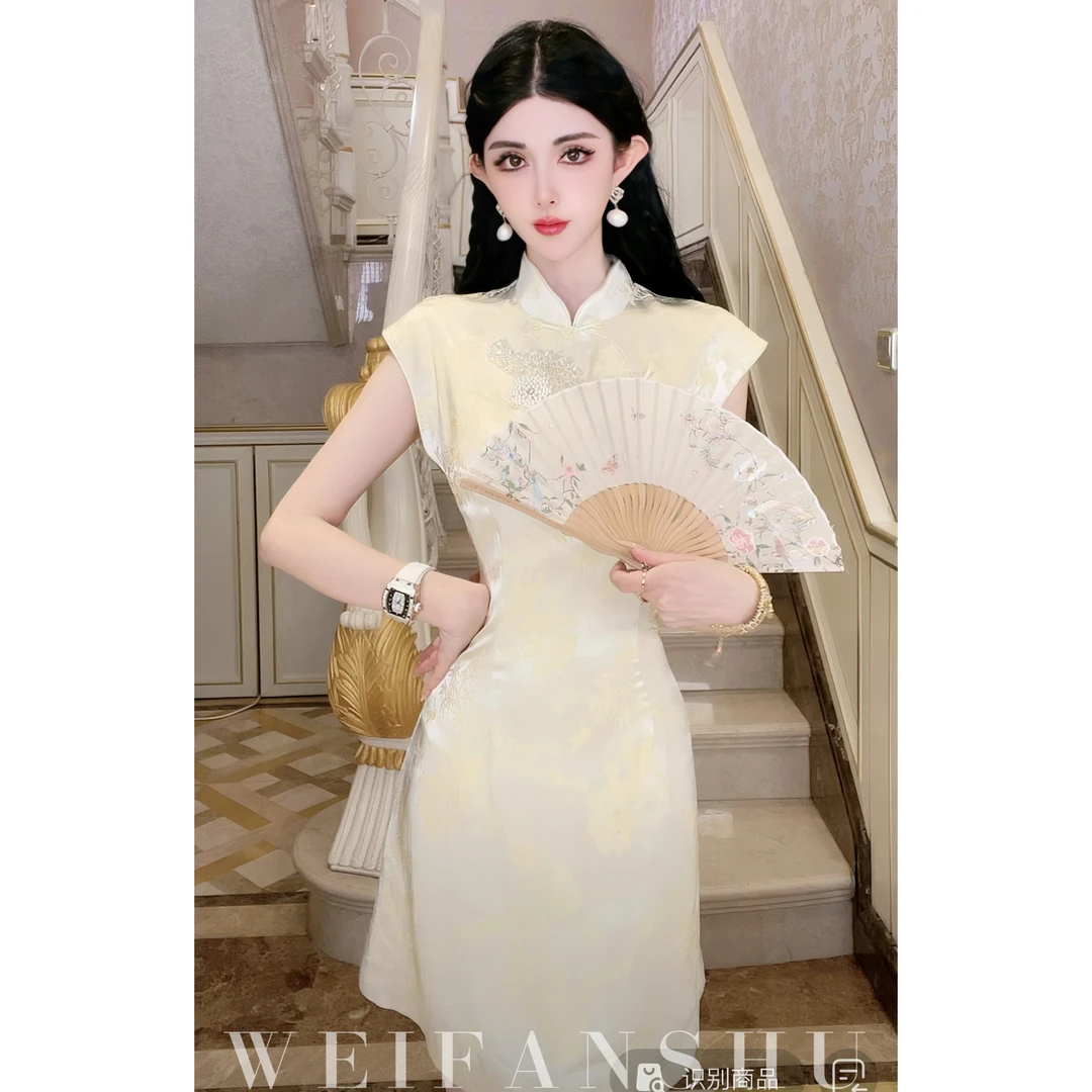 WEIFANSHU/魏凡舒【花清梦】夏季新款气质洋气淑女显瘦新中式连衣裙