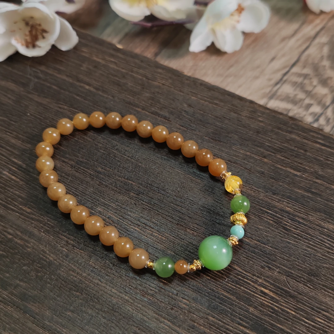 【千秋意】和田玉碧玉猫眼糖玉设计手串