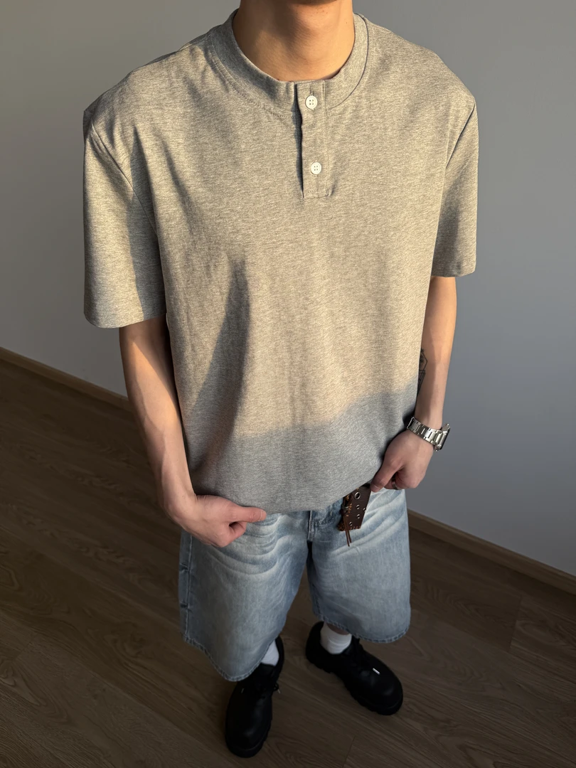 小涩猎美式复古凉感科技正肩亨利衫短袖T恤老钱风松弛感休闲半袖