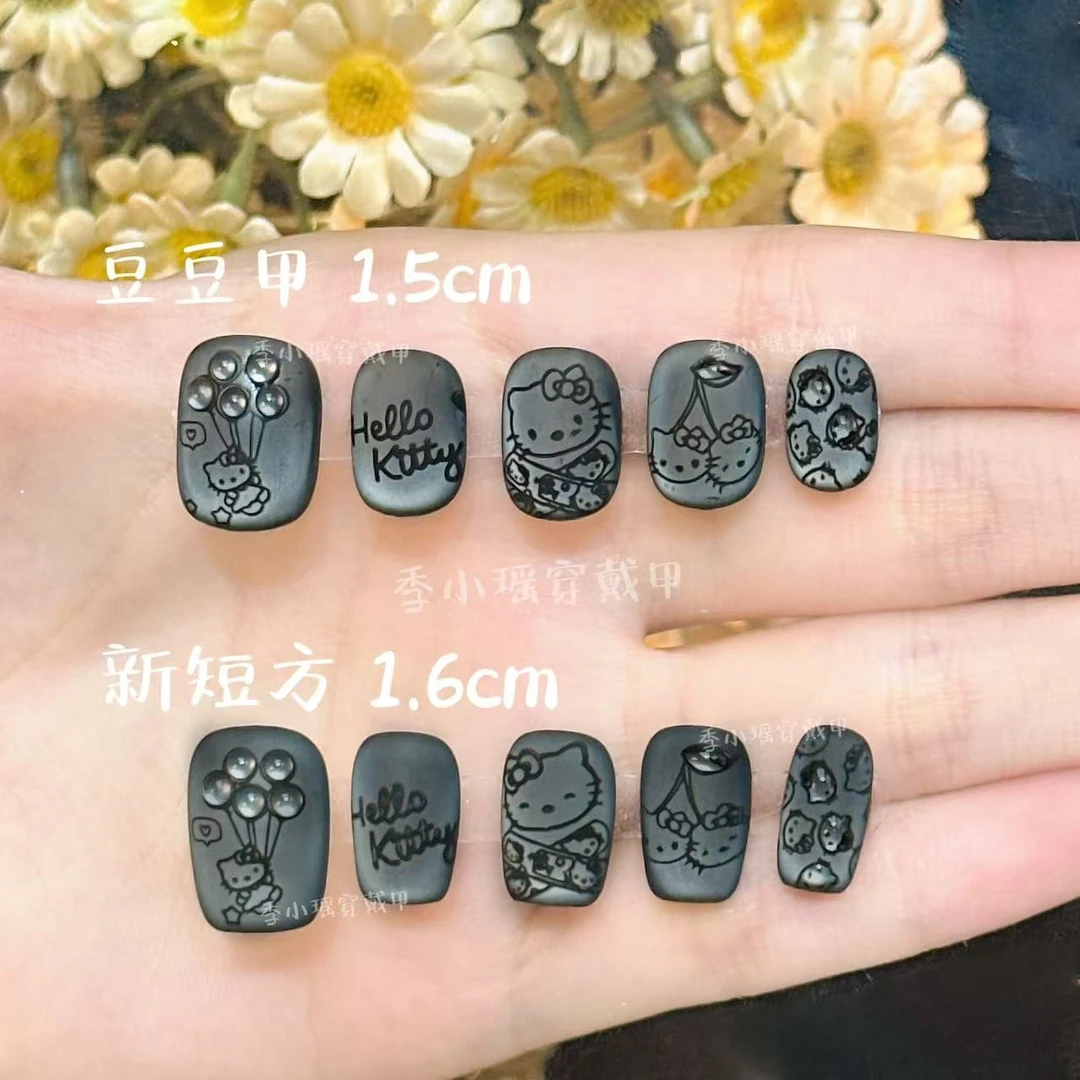 【（黑）磨砂KT】可爱甜美秋冬新款磨砂猫眼立体滴胶纯手工穿戴甲美甲