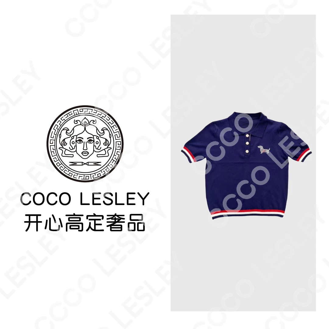 【COCO LESLEY】小狗刺绣翻领短袖T恤针织宽松学院风TT5112