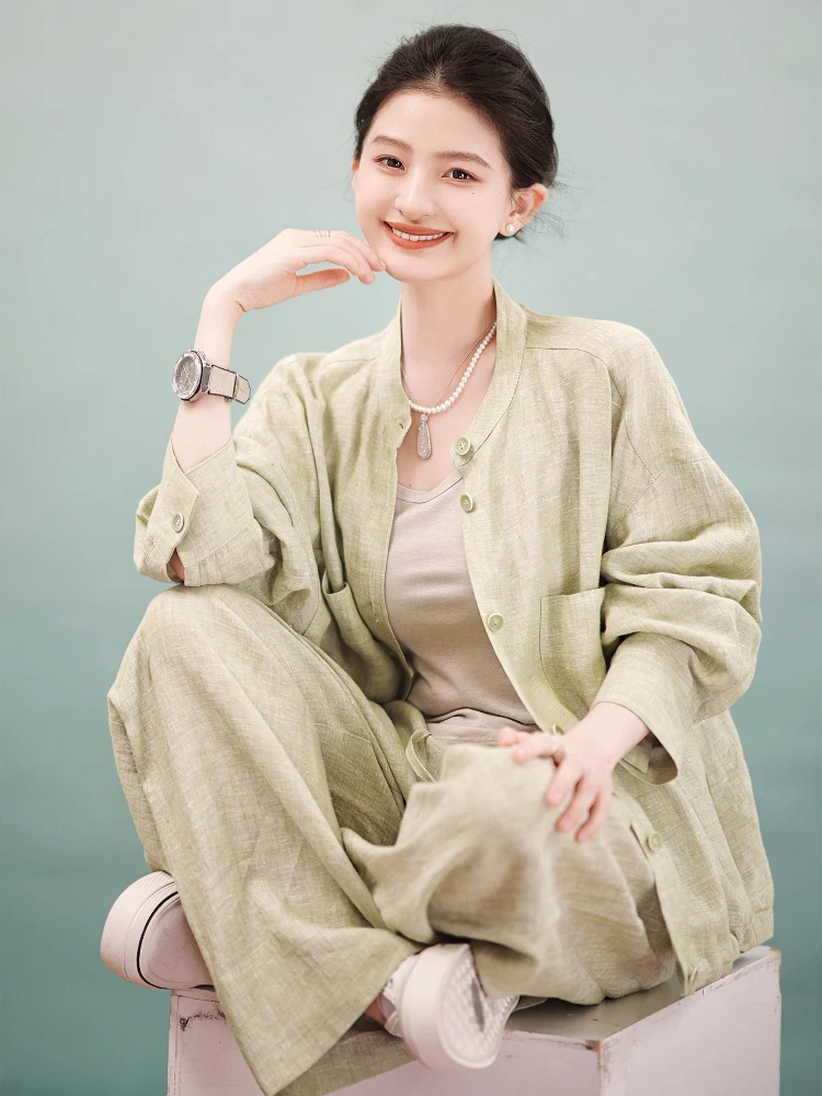 【赵大喜】青柠汽水亚.麻套装 | 100麻/防.晒清凉老钱风