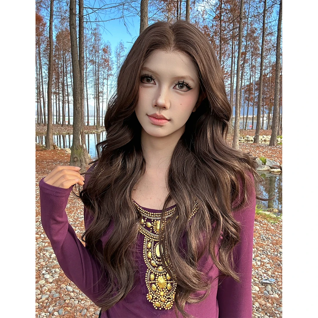 卅爻专属《南法浪漫》深巧克力色气质高层次卷发大面积蕾丝假发女
