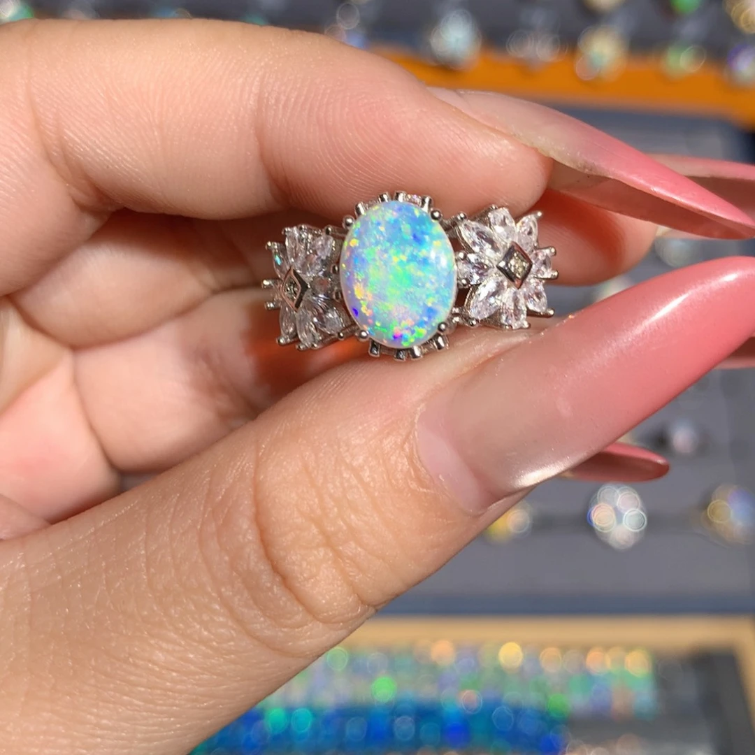 银S925镶嵌欧泊澳洲欧泊戒指l