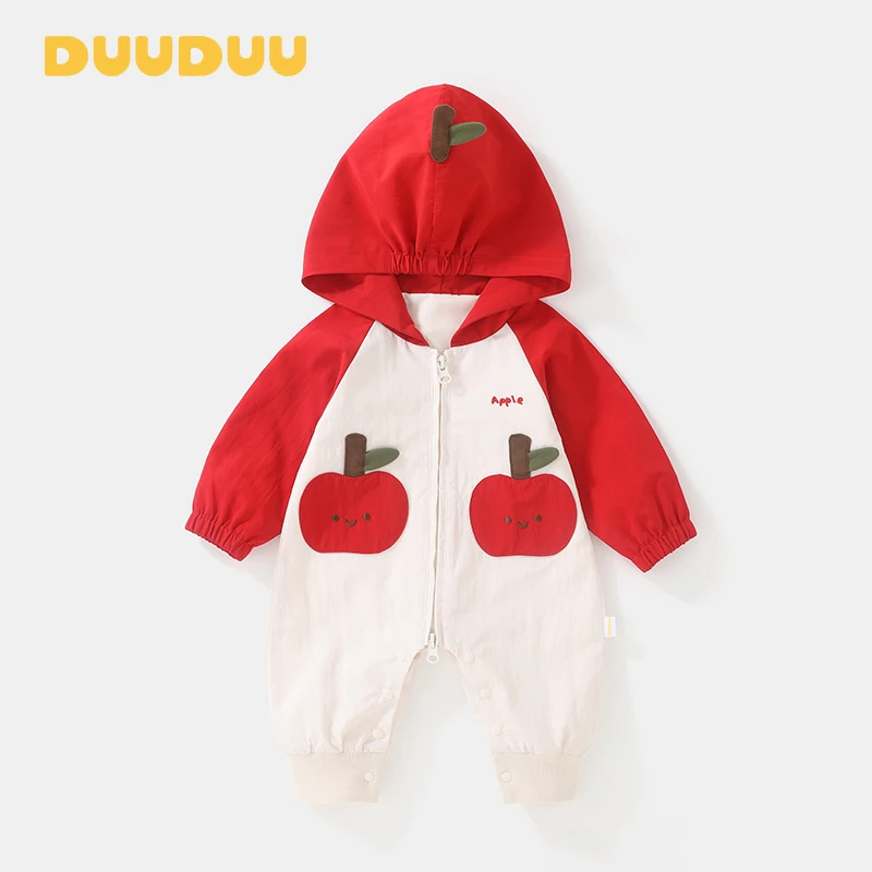 DU贝嘉乐【高定版】春季冲锋衣新款清新红苹果连帽婴儿宝宝双层连体